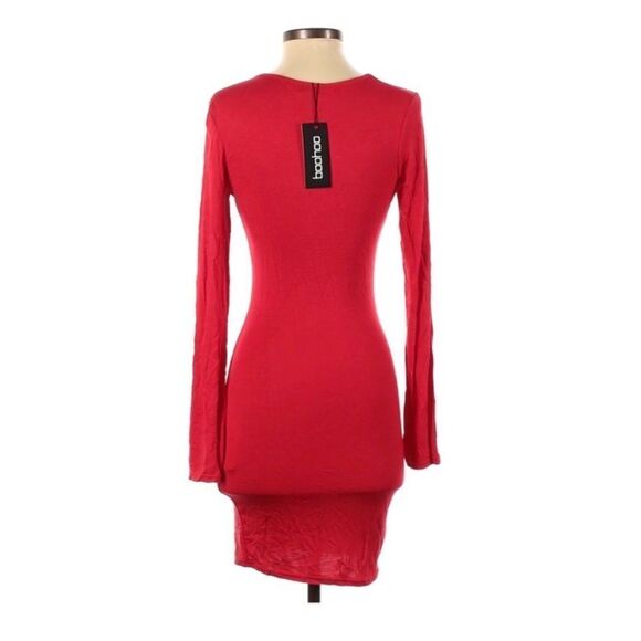 🆕Boohoo Long Sleeve Split Front Red Mini Dress - Picture 4 of 7